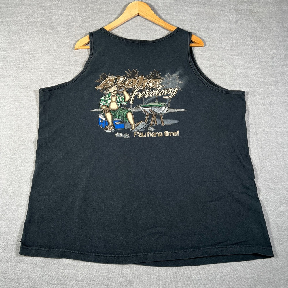Anvil Duke em Up Aloha Friday Graphic Tank Top Mens 2XL Black Cotton